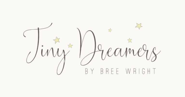 logo reading “tiny dreamers by bree wright” in elegant script, with small yellow stars scattered around the text on a light background—highlighting that we’ve moved to a beautiful new studio in citrus heights.