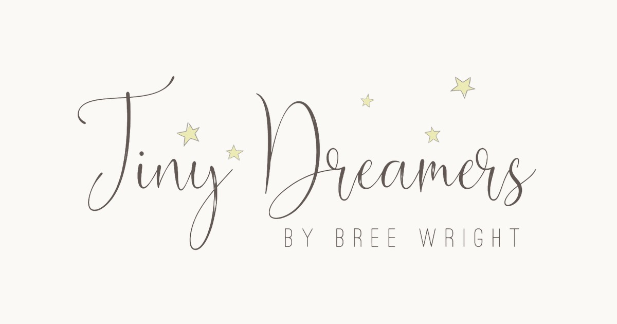 logo reading “tiny dreamers by bree wright” in elegant script, with small yellow stars scattered around the text on a light background—highlighting that we’ve moved to a beautiful new studio in citrus heights.